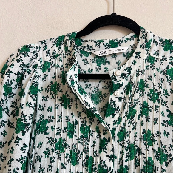 ZARA OYSTER WHITE GREEN FLORAL PRINT DRESS MAXI - Picture 3 of 8